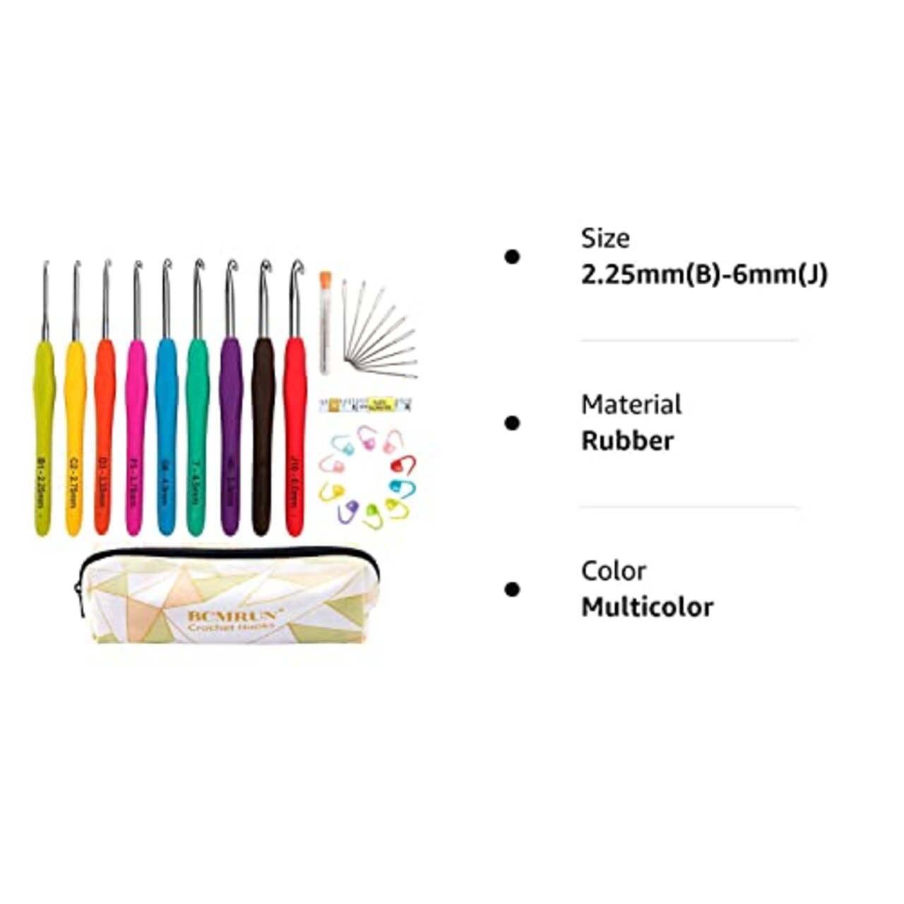 34 Pieces Crochet Hooks Set with Case, BCMRUN 2.25mm(B)-6mm(J) Soft Grip Handles Knitting Needles with Large-Eye Blunt Needles, Stitch Marker, Tape Measure, Crochet Needles Kit for Arthritic Hands